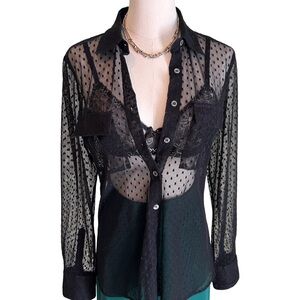 Women's Pink Tartan Sheer Black Lace Blouse Size 4